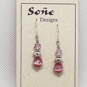 Pink Crystal Beads and Sterling Silver Earrings